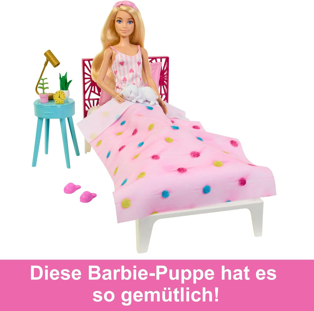 BARBIE Schlafzimmer-Spielset - Puppe, Bett, Schminktisch, Kätzchen und 20 Zubehörteile kreatives Spi
