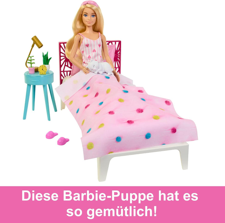BARBIE Schlafzimmer-Spielset - Puppe, Bett, Schminktisch, Kätzchen und 20 Zubehörteile kreatives Spi