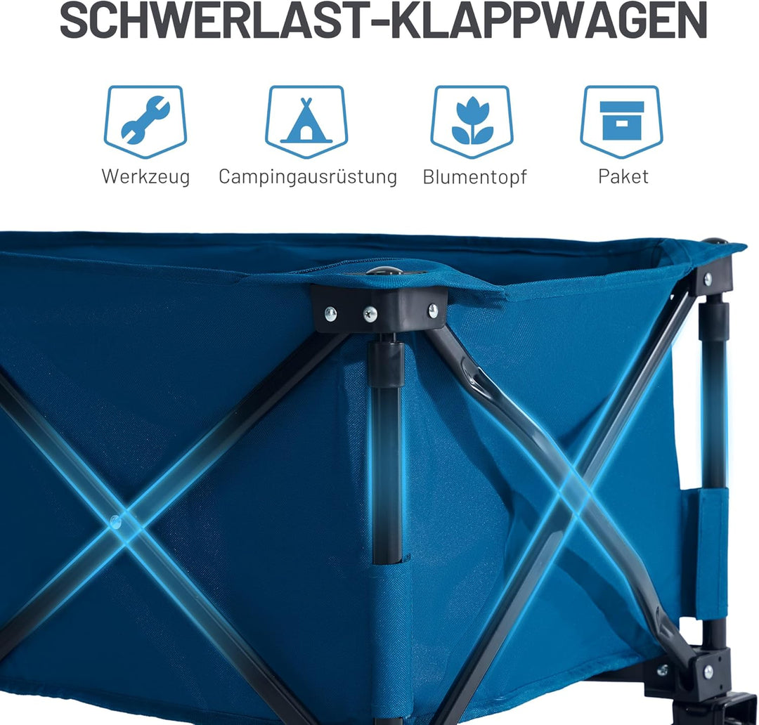 TIMBER RIDGE Bollerwagen Faltbar 200L Handwagen mit Seitentasche Getränkehalter verstellbarem Griff,