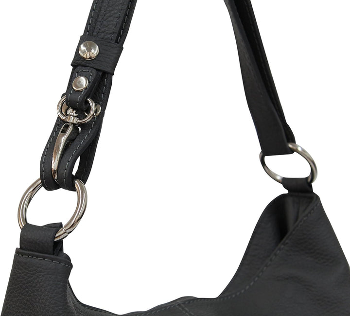 AMBRA Moda Damen Leder Handtasche Schultertasche Umhängetasche Hobo bag GL005 Schwarz Black, Schwarz