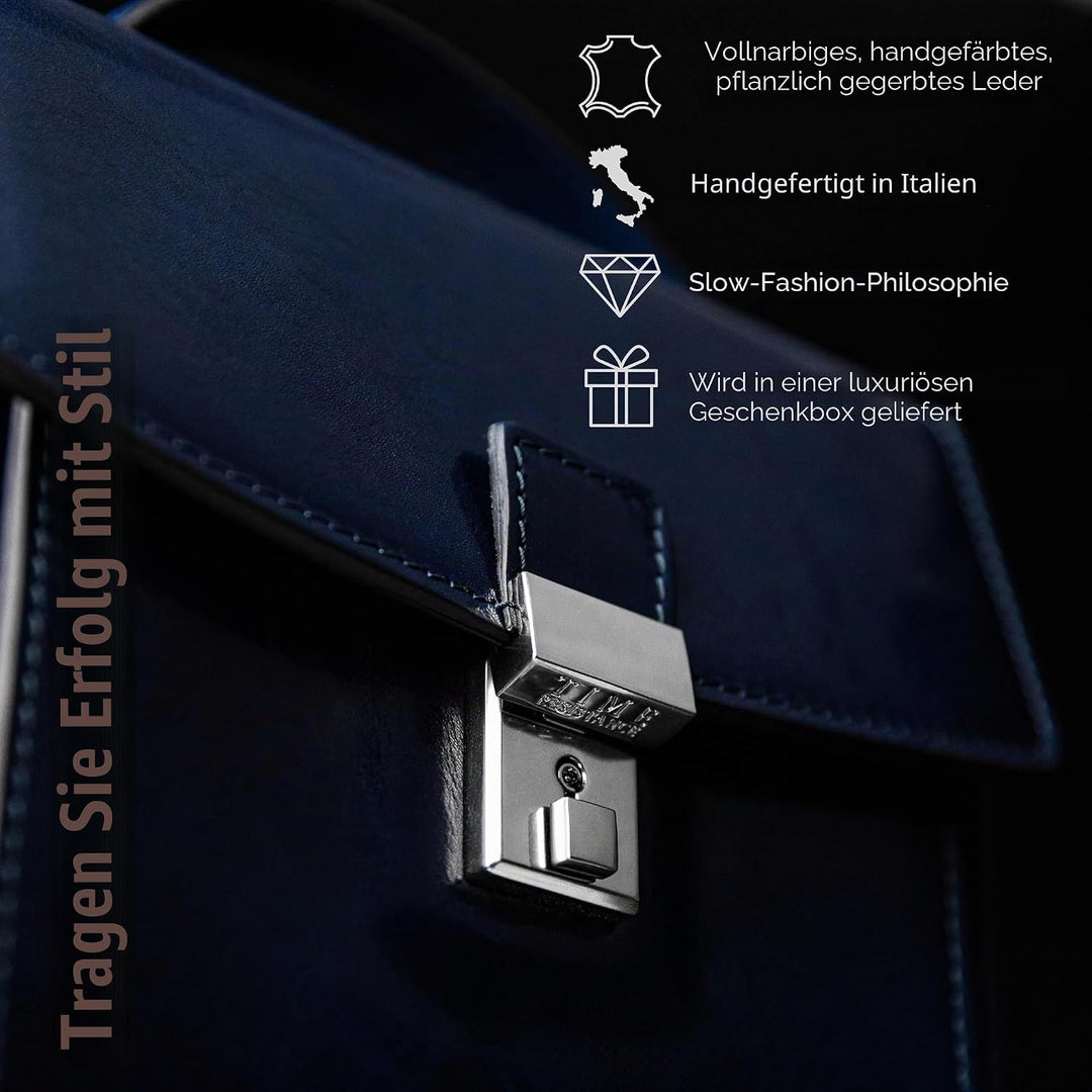 Time Resistance Leder Aktentasche - Leder Tasche Handgefertigt in Italien - Arbeitstasche mit Schult