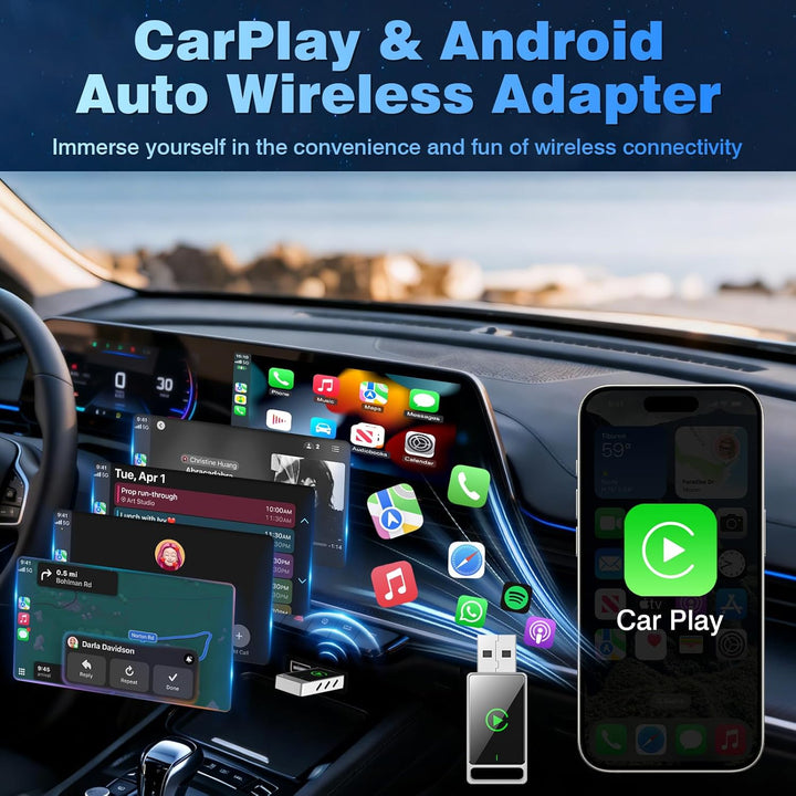 Wireless Carplay Adapter, 2 in 1 Android Auto&Carplay Wireless Adapter, Upgrade von Wired CarPlay au