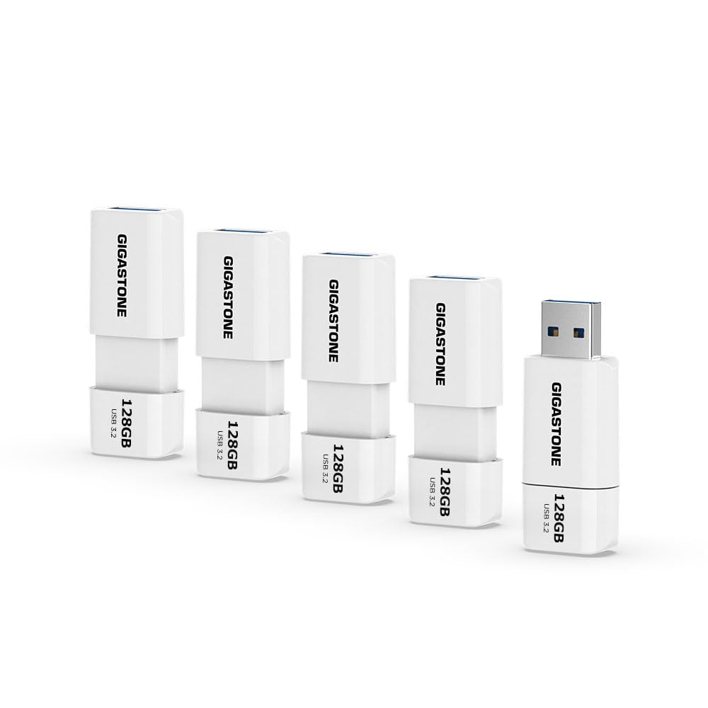 Gigastone Z60 128GB 5-Pack USB 3.2 Gen1 Flash Drive, R/W 120/60MB/s Ultra High Speed Pen Drive, Capl