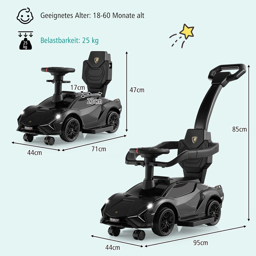 COSTWAY 3-in-1 Lamborghini Rutschauto, Schiebauto mit Scheinwerfern & Musik & Stauraum, Rutschfahrze