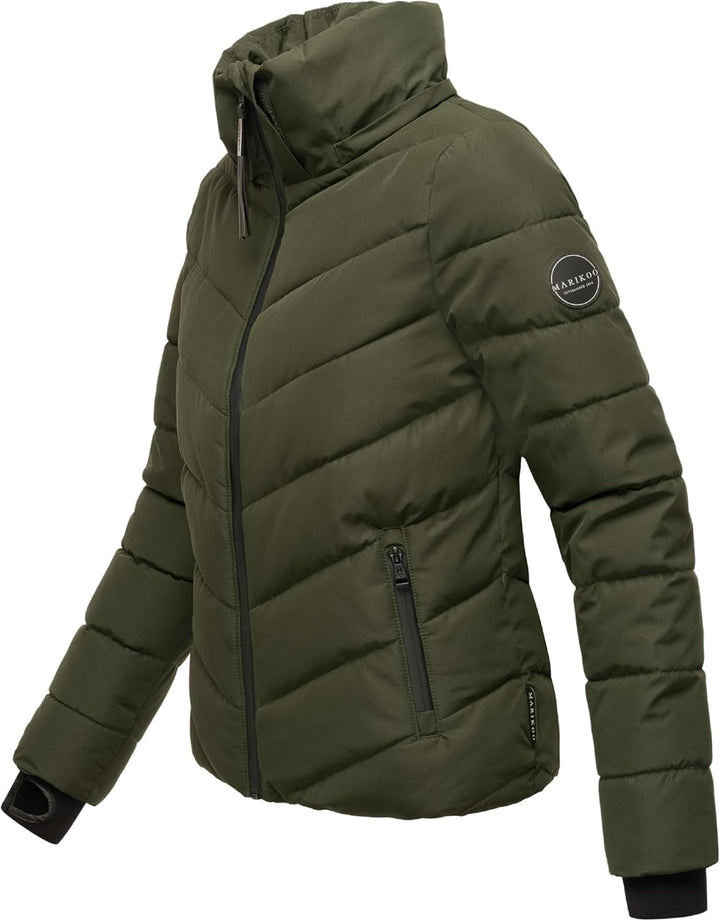 MARIKOO Damen Winterjacke warme Steppjacke mit abnehmbarer Kapuze Samuiaa XVI XS-3XL XS Dark Olive,
