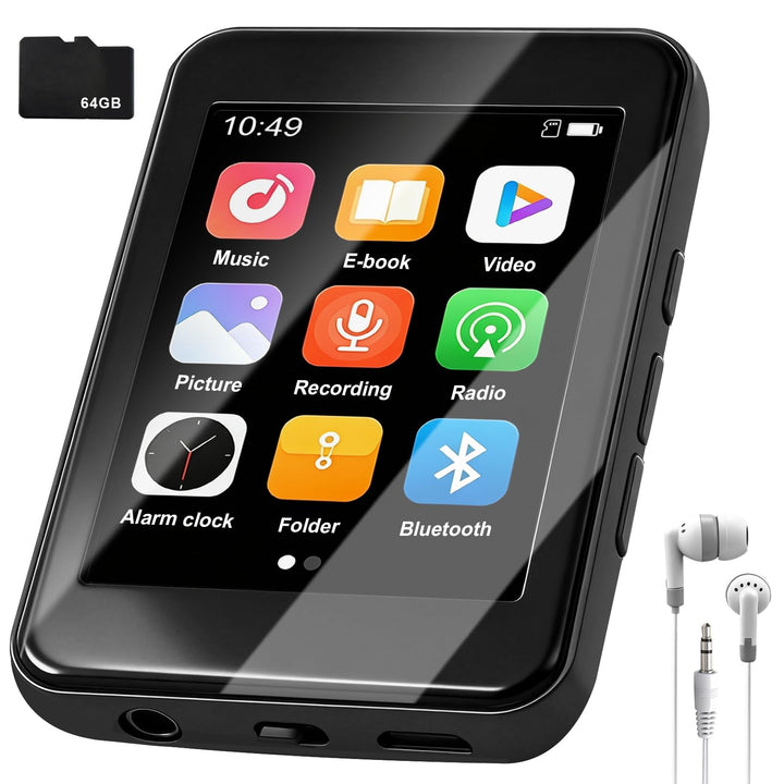 MP4 Player 64 GB, Bluetooth 5.3 2,4 Zoll Touchscreen Tragbarer MP4-Player