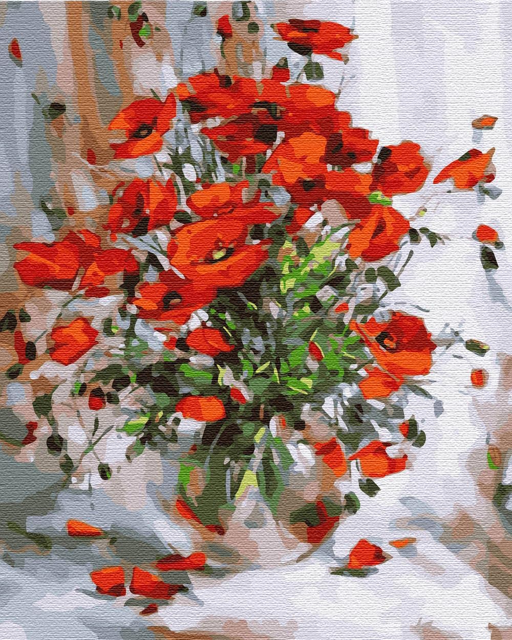 Artnapi Malen nach Zahlen Erwachsene mit Rahmen | DIY Handgemalt | Blumen - Rote Mohnblumen | Kit fü