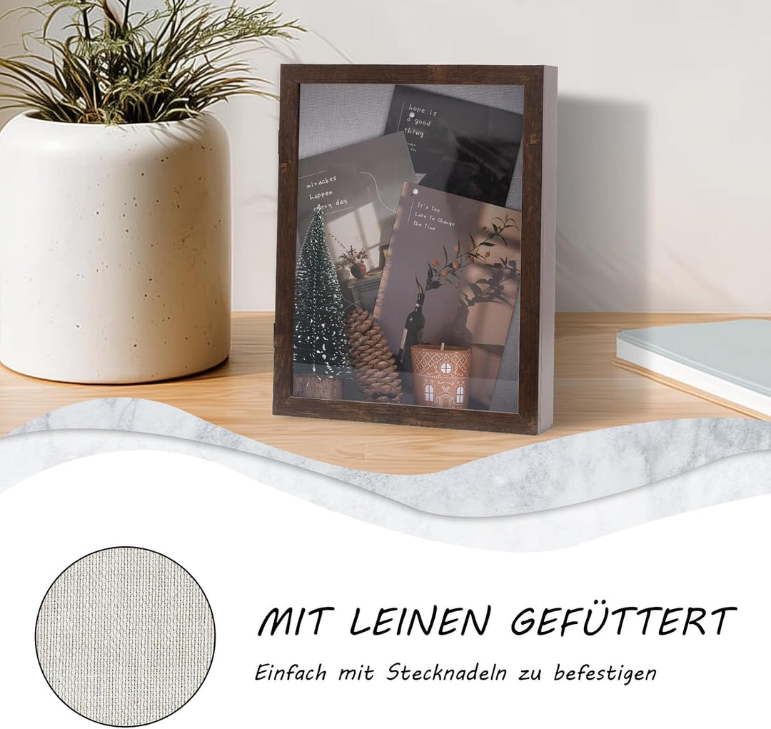 Muzilife 3D Holz Bilderrahmen mit Öffnung zum Befüllen 28x37cm Objektrahmen mit Stecknadeln und Dübe