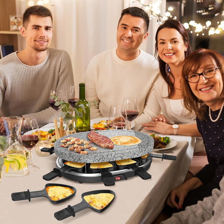 Leogreen - Raclette-Grill, Raclette 4 in 1 für 8 Personen, Elektrischer Grill, Steingrillplatte, Pfa