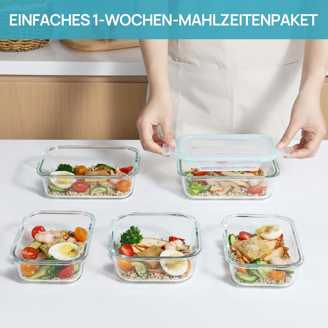 Vtopmart 15 Stück Meal Prep Boxen Glas, Glasdosen mit Deckel Set, Frischhaltedosen Glas mit Auslaufs