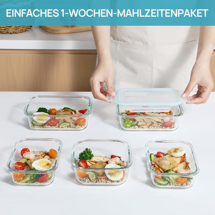 Vtopmart 15 Stück Meal Prep Boxen Glas, Glasdosen mit Deckel Set, Frischhaltedosen Glas mit Auslaufs