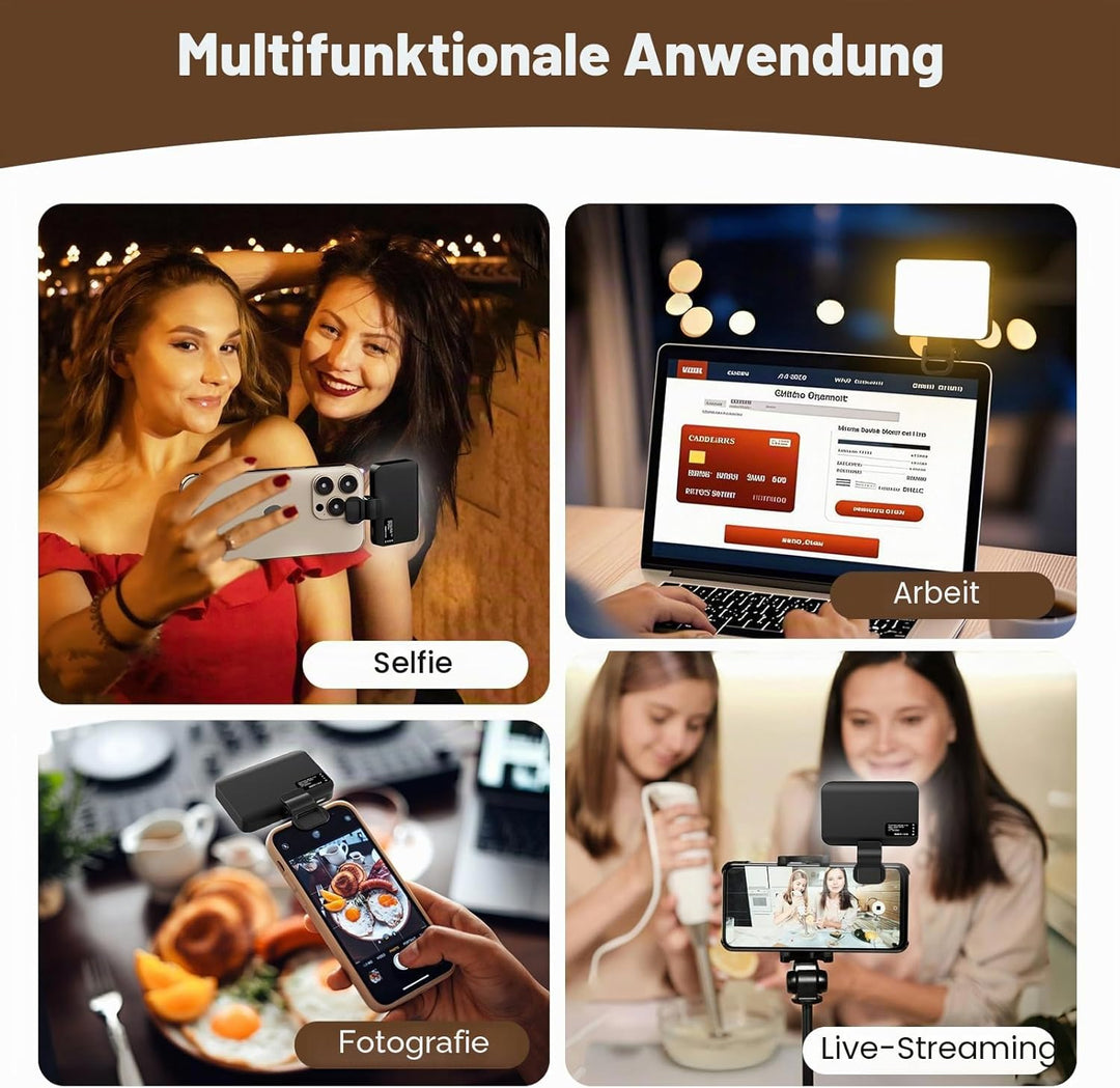 Selfie licht,3000K-6500K 3 Lichtmodi Handylicht mit,Handy licht.2000mAh wiederaufladbares LED Videol