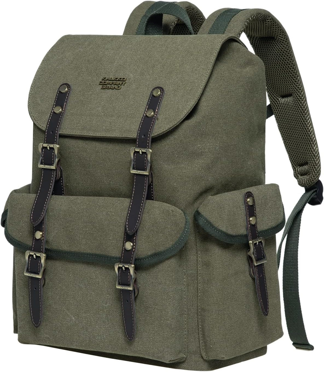 KAUKKO Canvas Retro Rucksack Damen Herren, Vintage Jagdrucksack Wanderrucksack mit 14 Zoll Laptopfac