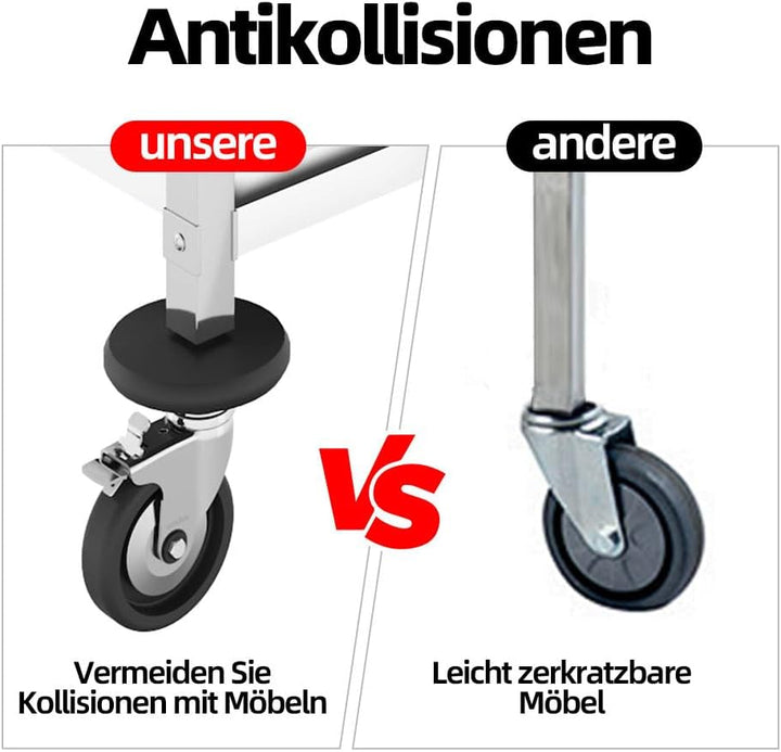 BLV servierwagen Edelstahl klein 2 Böden,servierwagen mit Rollen und 4-Bremsen Für Restaurant Küche