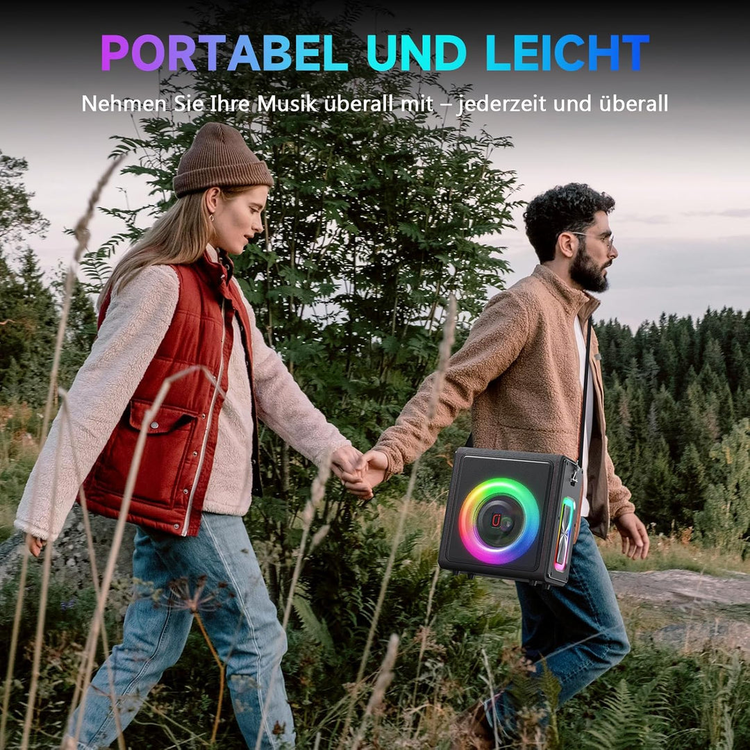 Karaoke Maschine mit 2 drahtlosen Mikrofones, Tragbaren Bluetooth 5.3 Karaoke Anlage Lautsprecher mi