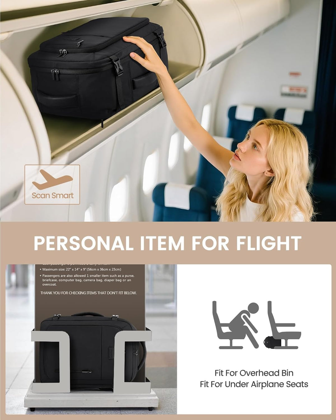 LOVEVOOK Handgepäck Rucksack Flugzeug, Reiserucksack Damen gross, Laptop Travel Backpack Women 18 Zo
