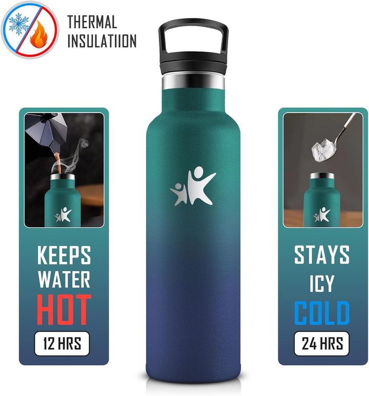 KollyKolla Trinkflasche Kinder 500ml, Thermoskanne mit Strohhalm, Kohlensäure Geeignet, BPA-Frei, Va