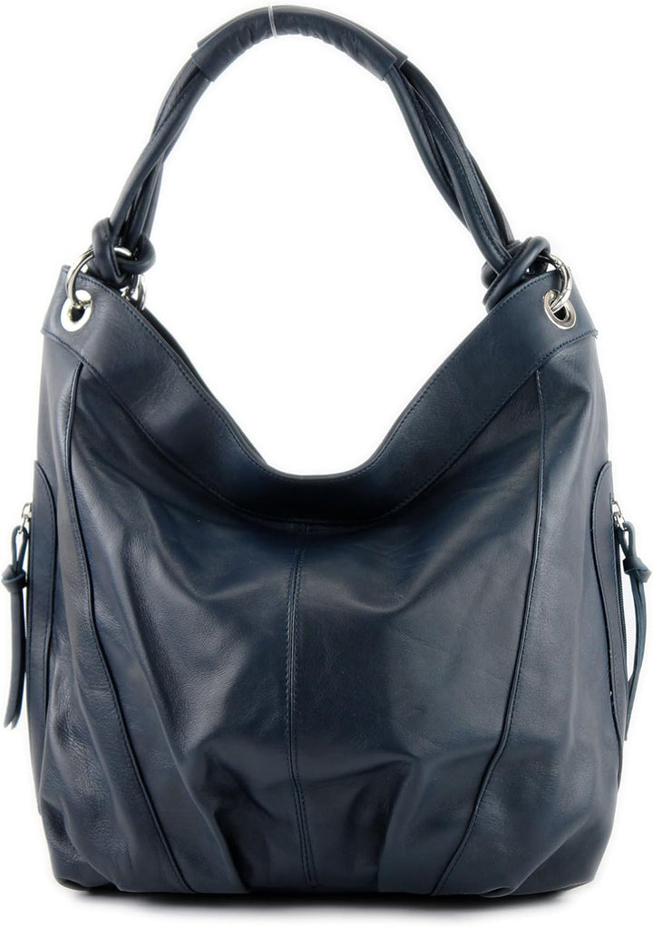 modamoda de - Z18 - ital Damenhandtasche aus Leder/Nappaleder Dunkelblau, Dunkelblau