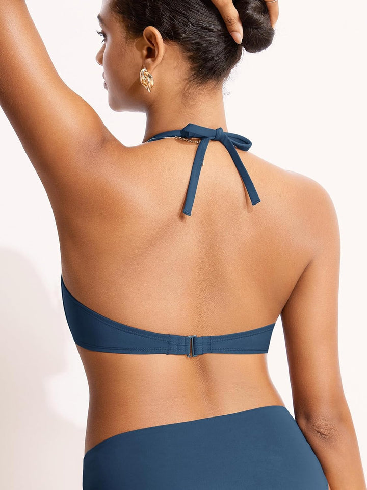 DOBREVA Damen Bikini Oberteil Halfter String Trägerloser Gepolsterte mit Bügel Bademode - BH Grössen