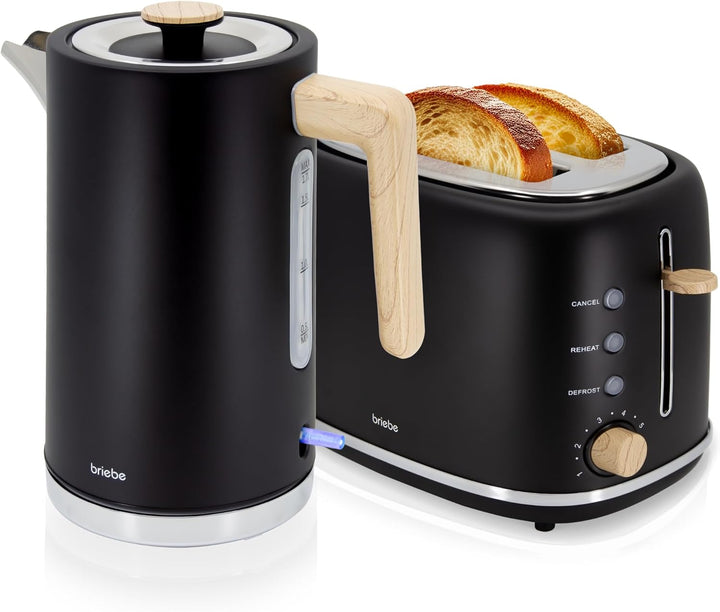 briebe Nordic Set Toaster 2 Scheiben Breite Schlitze mit Brötchenaufsatz, 6 Toast Stufen + Wasserkoc