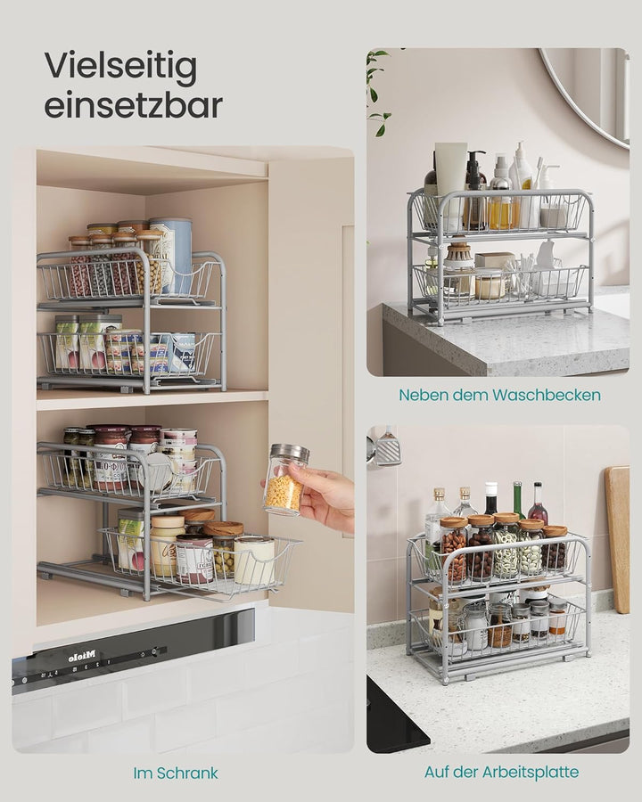 SONGMICS Küchenschrank Organizer, 2er Set, Küchenregal, Ordnungssystem, 2 Ebenen, stapelbar, erweite