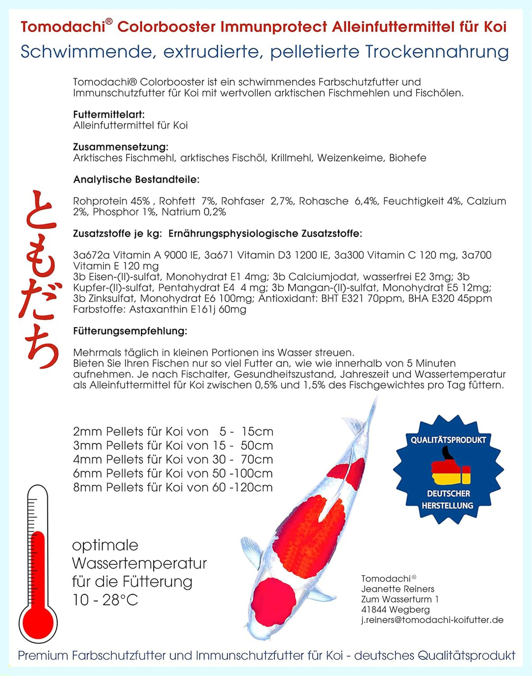 Koi Futter Schwimmfutter für Koi farbverstärkendes Wachstumsfutter Koi Grower leicht verdauliches sc
