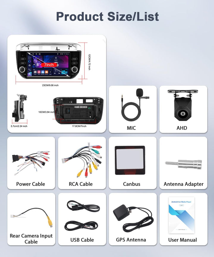 Carplay Autoradio für FIAT Punto 2012 2013 2014 2015 2016, 4GB+64GB Wireless Android Auto Stereo mit