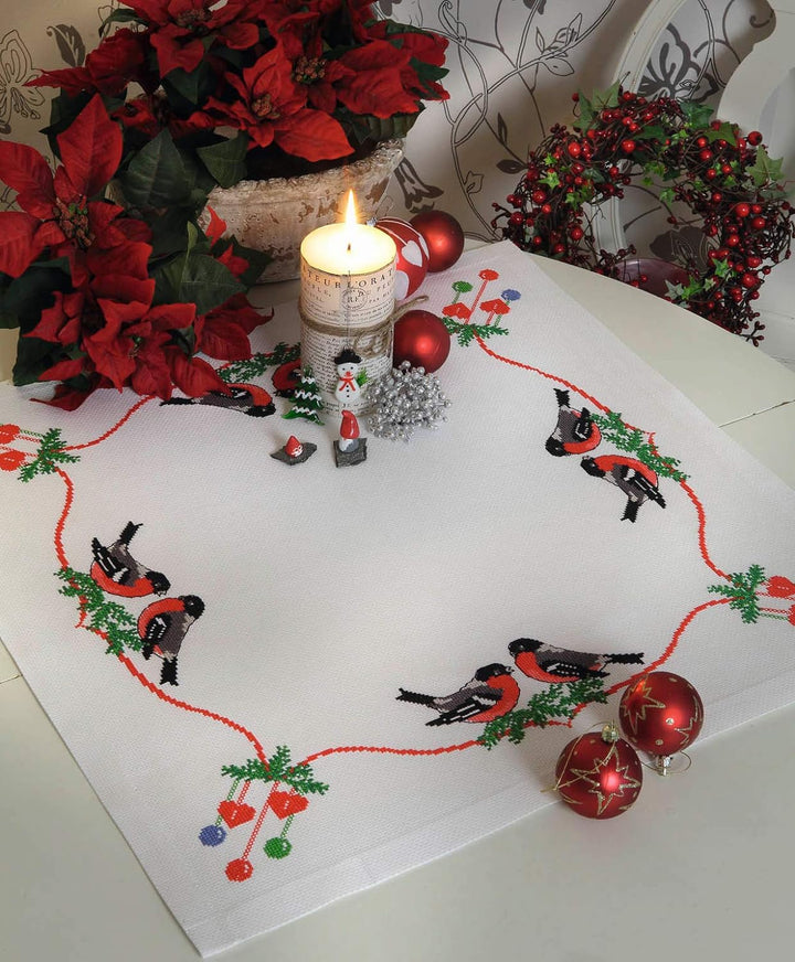 Anchor Kreuzstich-Set, 100% Baumwolle, Mehrfarbig, 90x90cm Xmas Bullfinch - Tablecloth, Xmas Bullfin