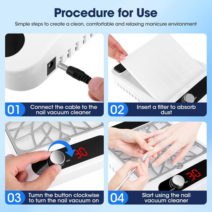Nagelstaubsauger 80W mit Filter, Nagelsauger professionell leise