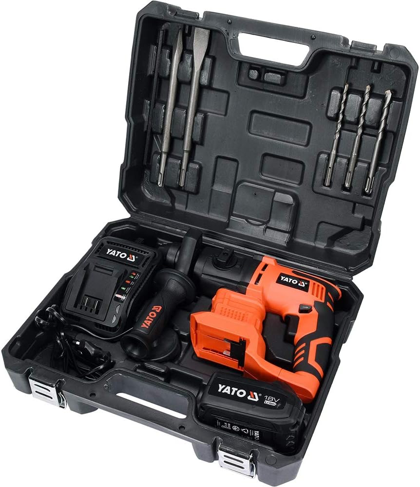 YATO Profi Akku-Bohrhammer | 18V | 2,0 Joule | SDS-Plus | 3,0 Ah Li-Ion Akku | Transportkoffer | inc