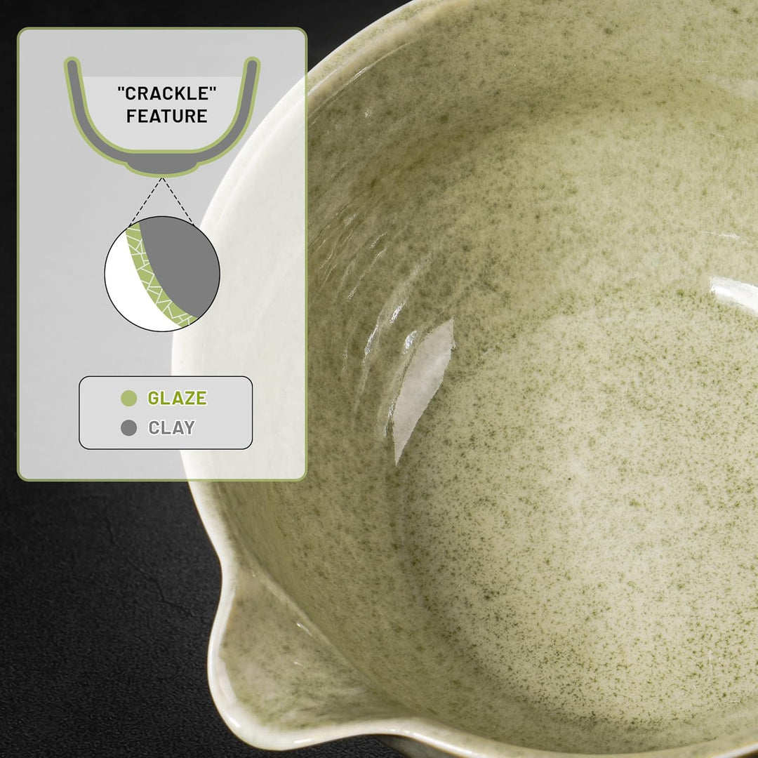 Matcha Set | Matcha Tee Set 7 Stück - mit Matcha Besen und Besenhalter, Schale mit Ausgiesser, Match