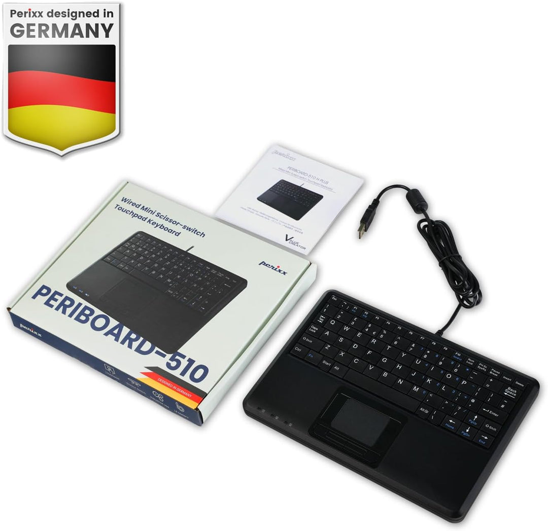 Perixx PERIBOARD-510H Plus - - USB Tastatur Schwarz - Tastaturen (Mini, USB, Membran-Schlüsselschalt