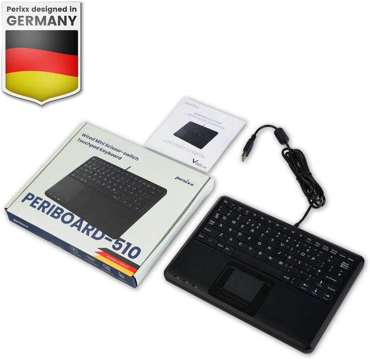 Perixx PERIBOARD-510H Plus - - USB Tastatur Schwarz - Tastaturen (Mini, USB, Membran-Schlüsselschalt