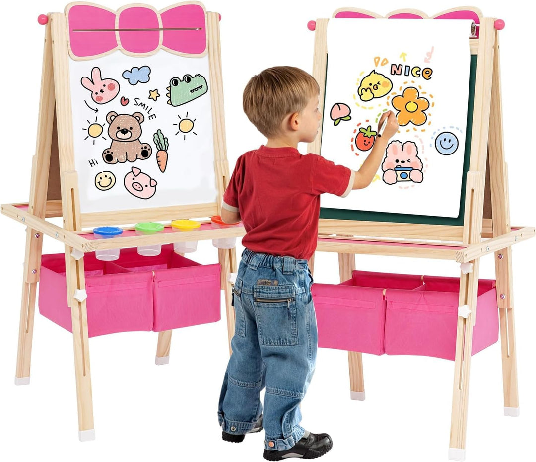 Siairo Kinder Spiel-Tafel aus Holz Höhenverstellbar Kinder Staffelei mit Papierrolle Schöne Schleife