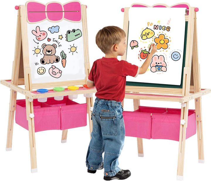Siairo Kinder Spiel-Tafel aus Holz Höhenverstellbar Kinder Staffelei mit Papierrolle Schöne Schleife