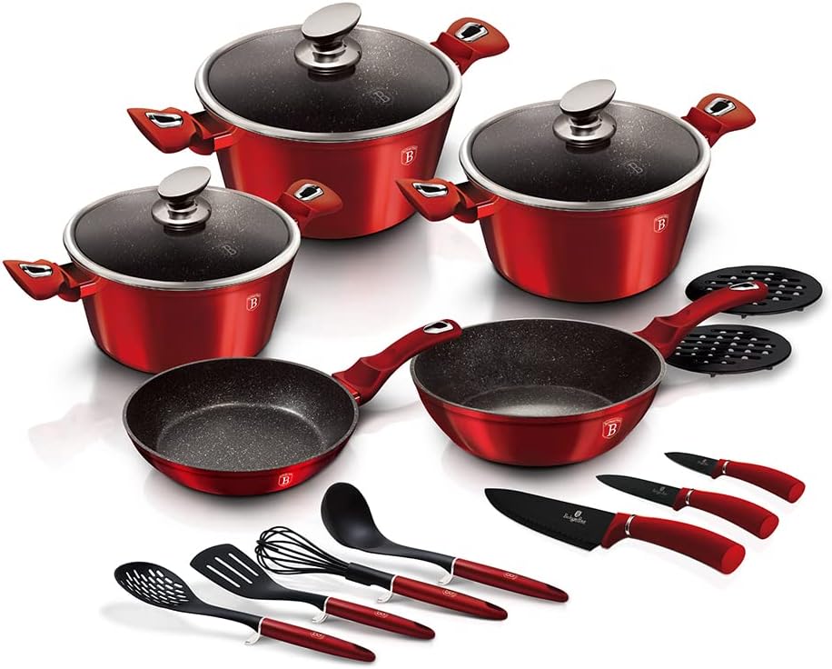 Berlinger Haus 17 Teile Kochgeschirr Set - Weinrot 17-Piece Weinrot, 17-Piece Weinrot