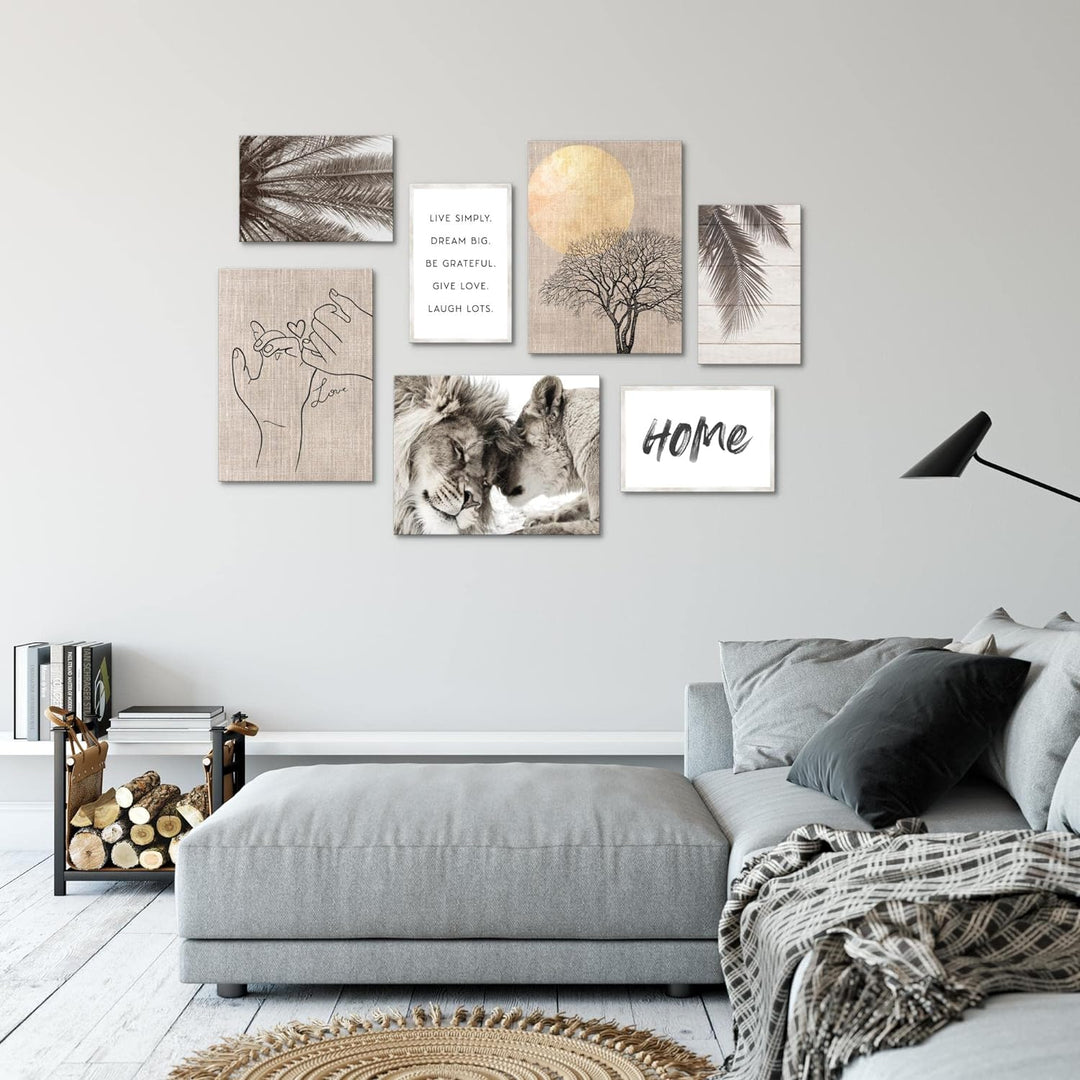 Novart Wandbilder Löwen Liebe Home - KOMPLETT AUFHÄNGFERTIG - Beige Wohnzimmer Schlafzimmer- 7 Moder