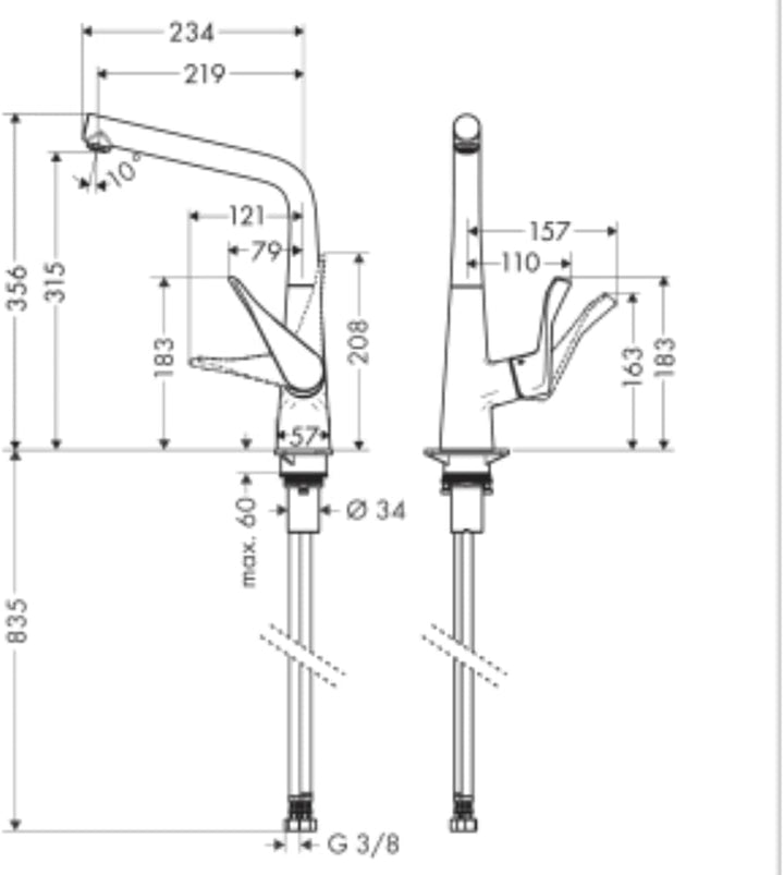 hansgrohe Metris Einhebel-Küchenarmatur, Komfort-Höhe 320mm mit Schwenkauslauf, Chrom Chrom ohne Sch
