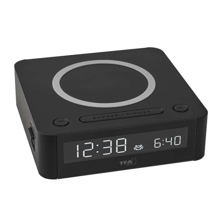 TFA Dostmann Digital Wecker Easy-Charge Wireless, 60.2030.01, mit kabelloser Qi Ladestation, Farbdis