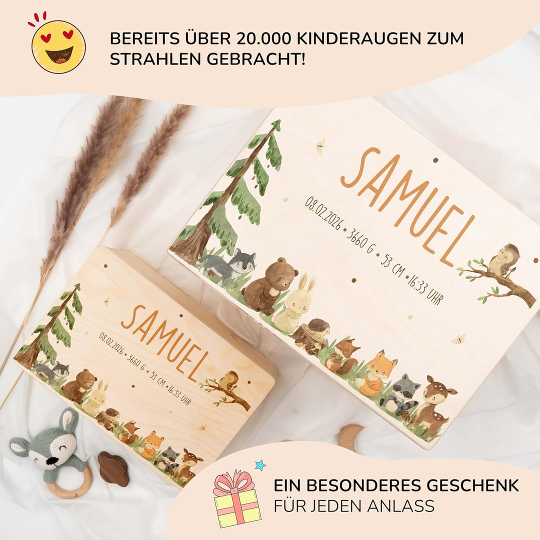 KIDSMOOD - Erinnerungsbox Baby, personalisierte Holzkiste mit Deckel, Ideal zur Aufbewahrung von Eri