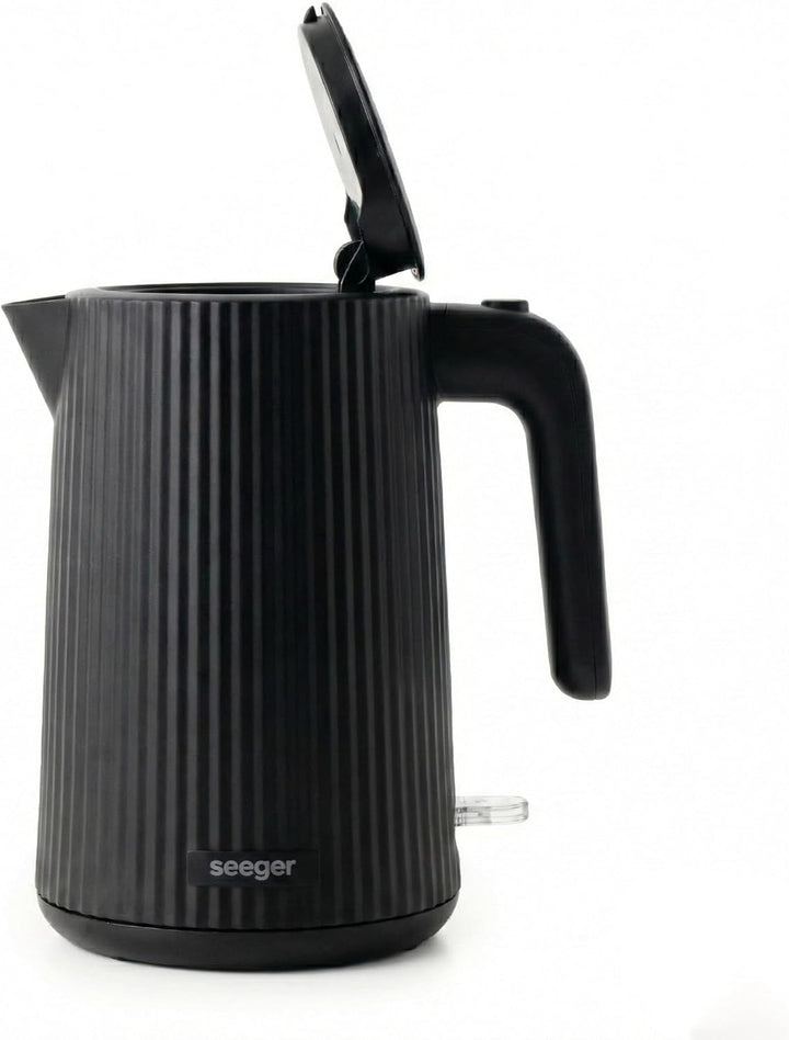 Seeger Wasserkocher, 1,7L, Mikro-Sieb-Filter, BPA-Frei, 2200W, 360° drehbarer Sockel, Schwarz, SGR10