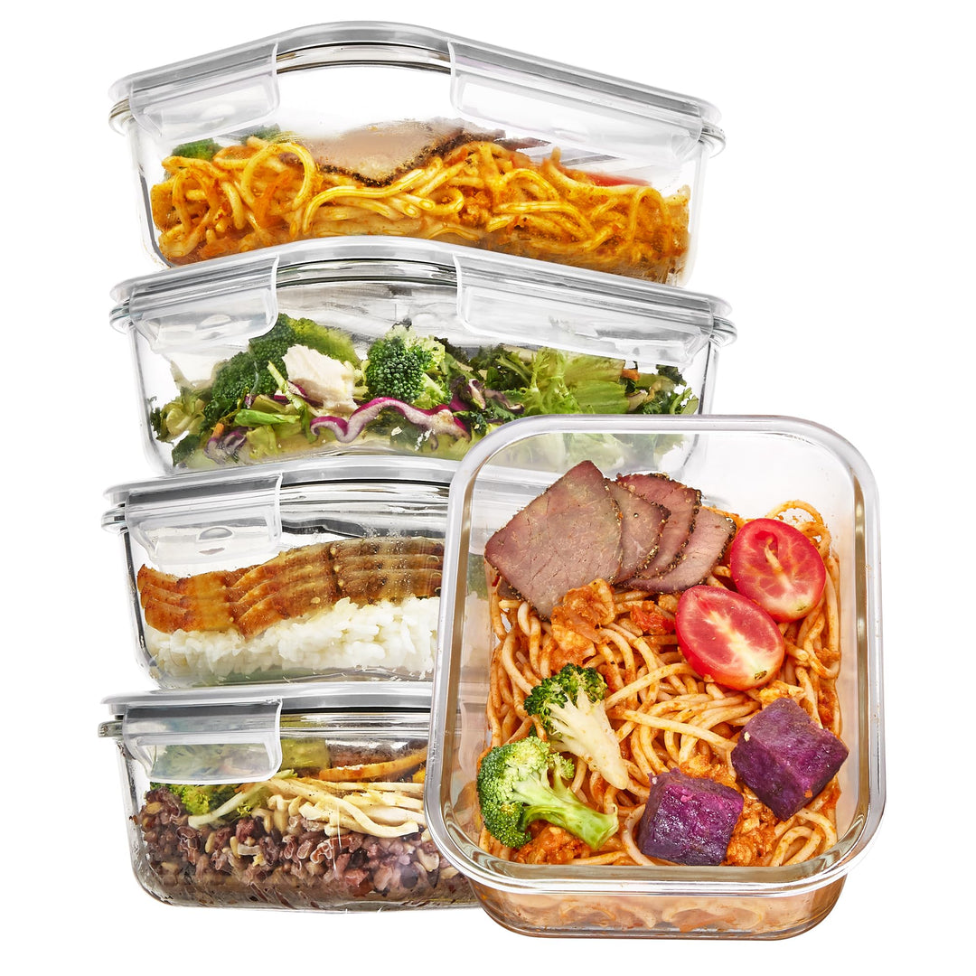 Vtopmart 5er-Pack Meal Prep Boxen Glas, 1035 ML Mealprepboxen für die Essensvorbereitung, Luftdicht