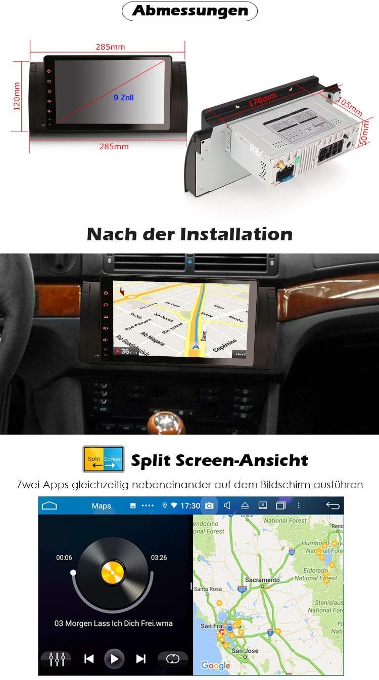 Erisin Android 10 9 Zoll 8-Kern Autoradio Mit GPS für BMW 5 Serie X5 E39 E53 M5 Unterstützt CarPlay