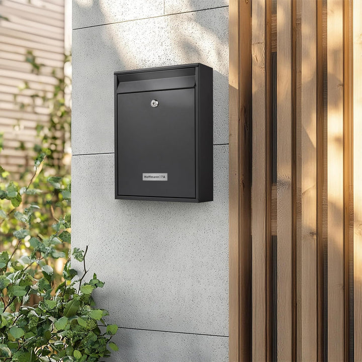 Zedelmaier XL Briefkasten personalisiert mit Edelstahl Namensschild Anthrazit Wandbriefkasten Postka