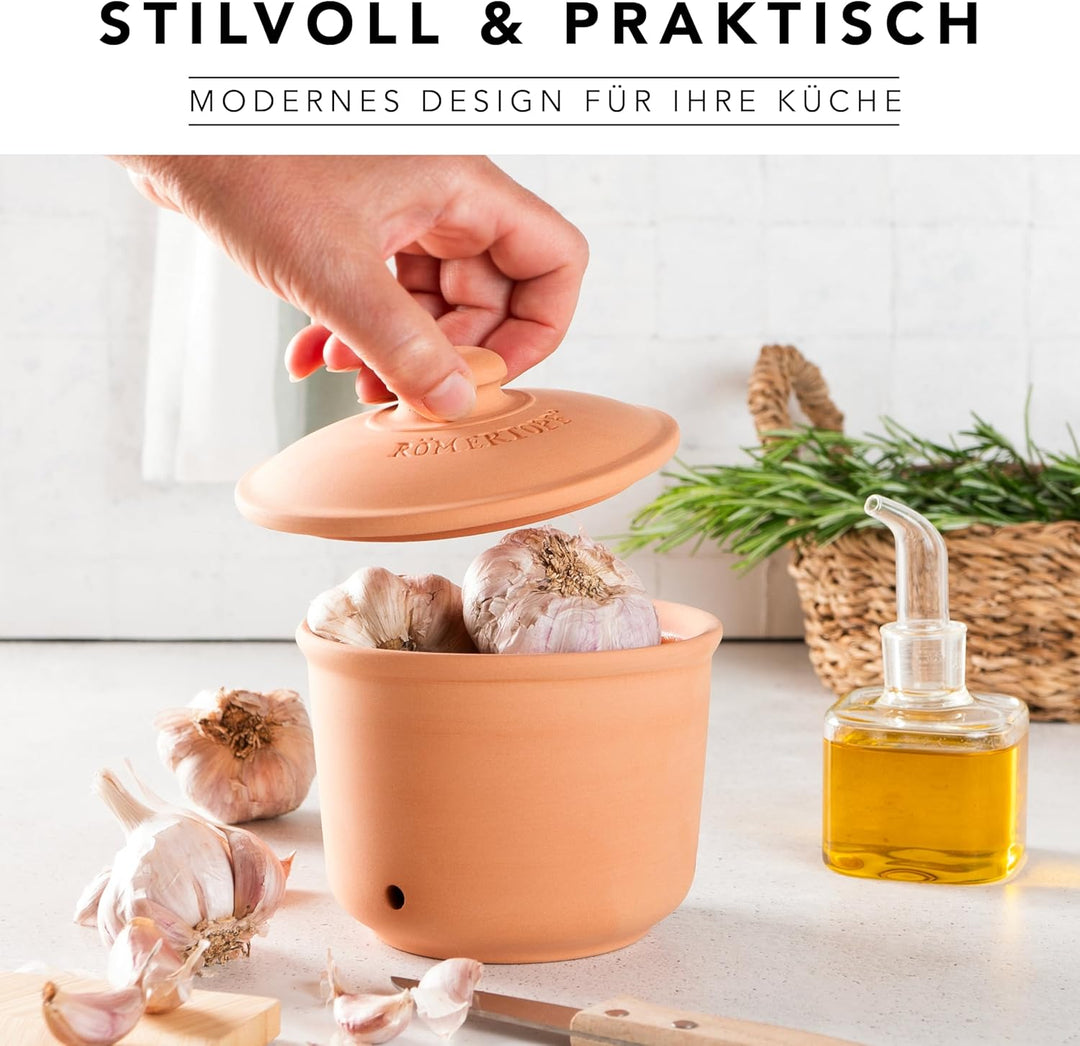 Römertopf Knoblauchtopf aus natürlicher Keramik Ø 12,5cm terrakotta