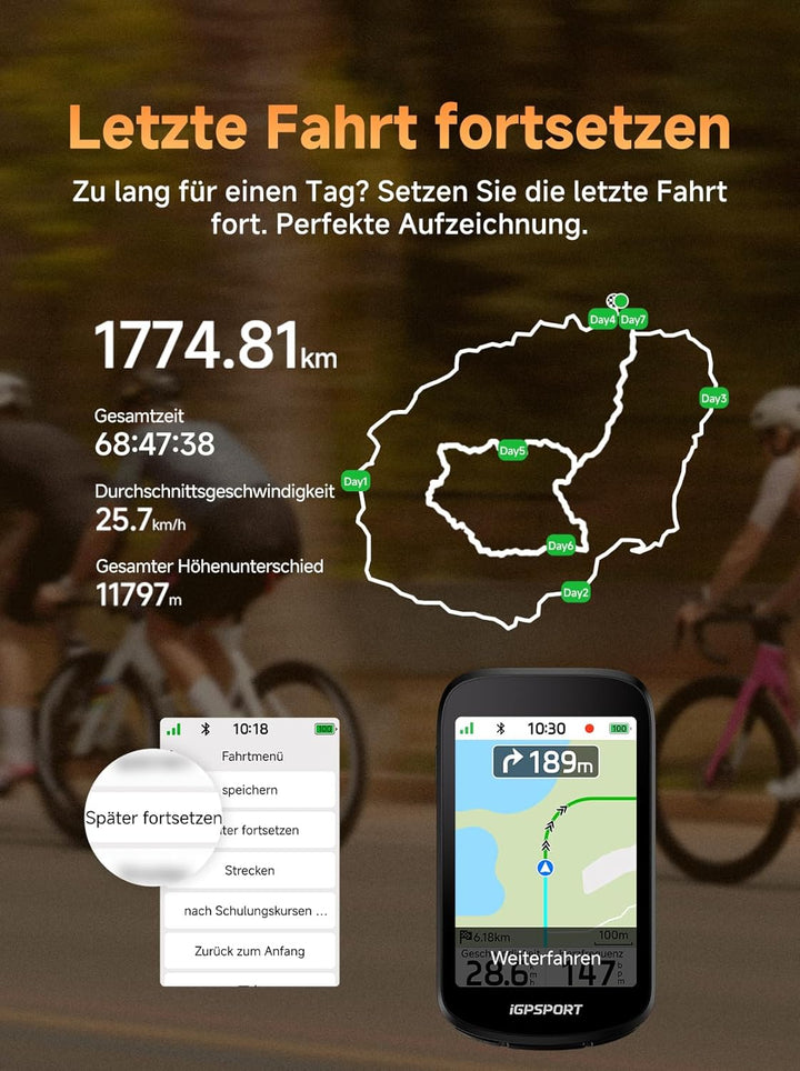 iGPSPORT BSC500 Fahrradcomputer, 3,3-Zoll-Touchscreen, Karten- und Sprachnavigation, E-Bike-Modus, B