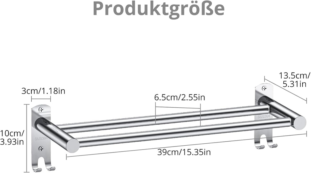 TANiCE 40-70cm Handtuchstange doppelt Bad einstellbar Edelstahl Selbstklebend Handtuchstange wandmon