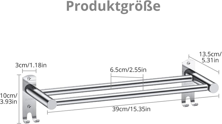 TANiCE 40-70cm Handtuchstange doppelt Bad einstellbar Edelstahl Selbstklebend Handtuchstange wandmon