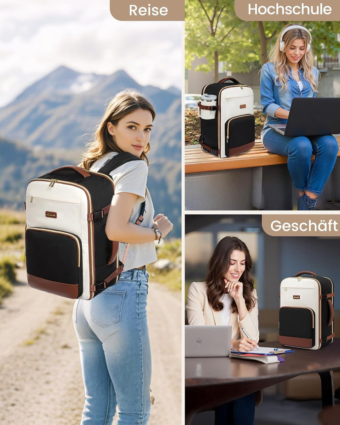 LOVEVOOK Handgepäck Rucksack, 17.3 Zoll Rucksack Handgepäck Flugzeug, Gross Reiserucksack Damen Spri