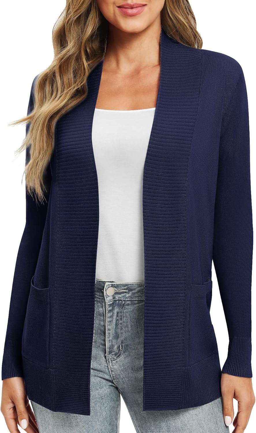 EXCHIC Damen Lange Ärmel Gestrickt Strickjacke Leicht Gemütlich Offene Vorderseite Lange Freizeitjac